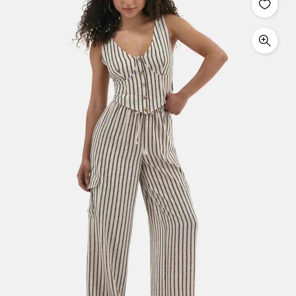No Boundaries Black and White Striped Jumpsuit with Tie Belt